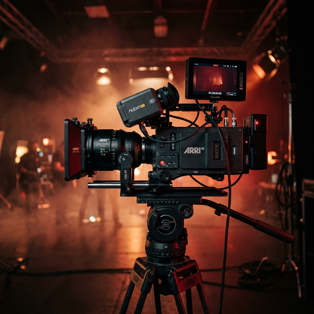 Filmmaker Camera Setup in Dark Studio